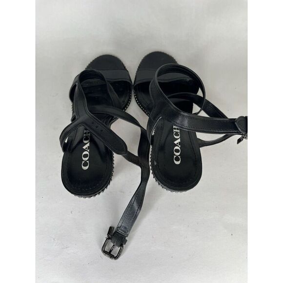Coach Black Leather Open Toe Ankle Strap Heel Sandals Women Sz 7.5B US/38EU - Picture 4 of 13